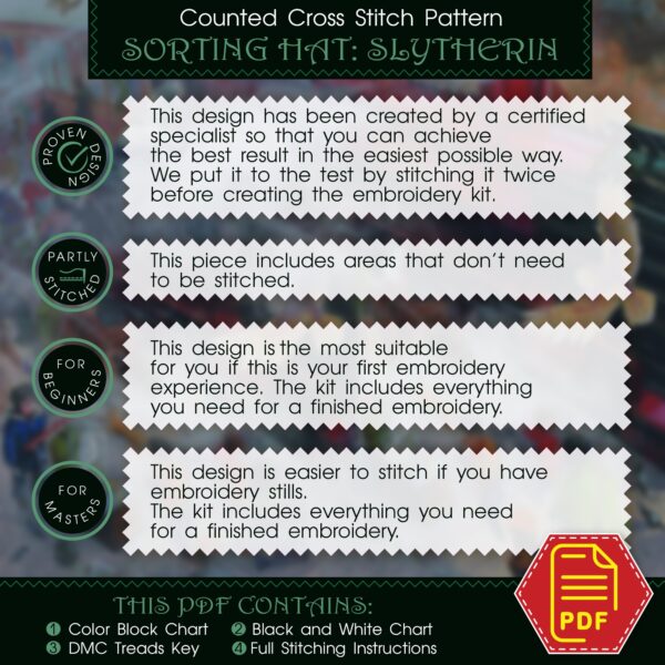 Counted cross stitch pattern “Sorting Hat Faculties: You might belong in Slytherin” – Download in PDF