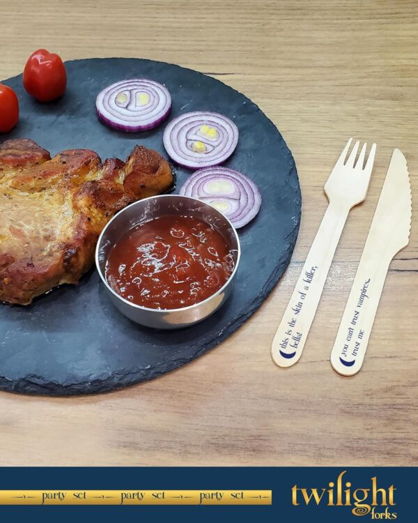 “Twilight Forks” Disposable Wooden Cutlery Set - Twilight Saga Party Supplies with 39 Iconic Quotes