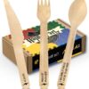 Harry Potter Cutlery Set - 45 Disposable Wooden Utensils with Quotes & Hogwarts House Colors for Party Supplies, Decorations and Favors