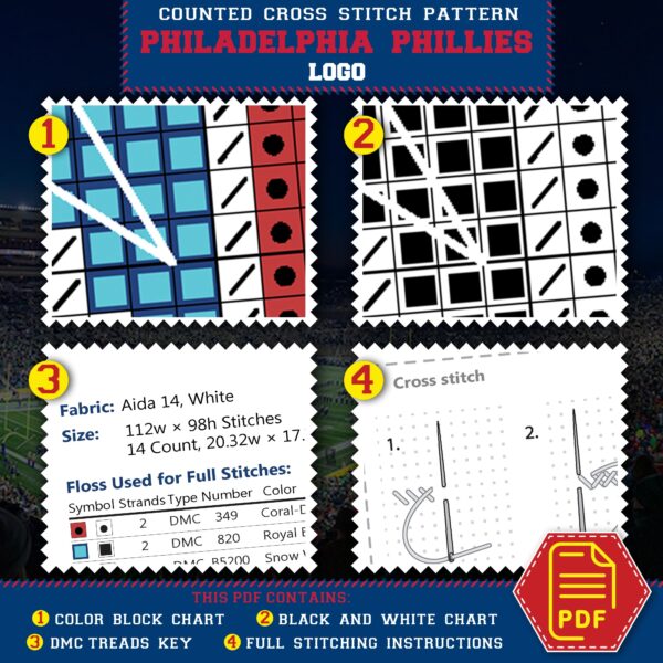 Philadelphia Phillies Logo Counted Cross Stitch Pattern – Download in PDF