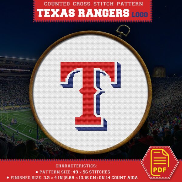 Texas Rangers Logo Free Cross Stitch Pattern – Download in PDF