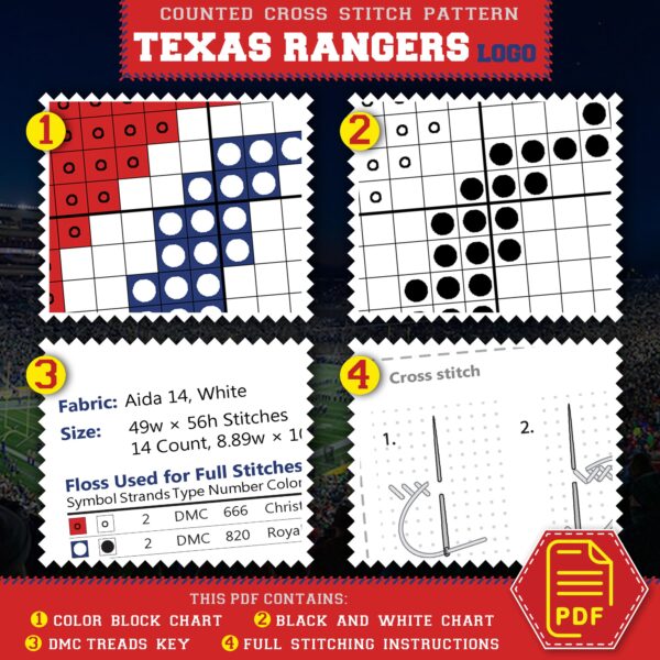 Texas Rangers Logo Free Cross Stitch Pattern – Download in PDF