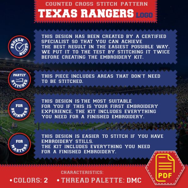 Texas Rangers Logo Free Cross Stitch Pattern – Download in PDF