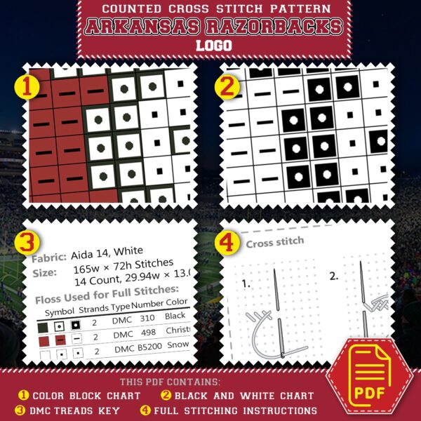 Arkansas Razorbacks Logo Counted Cross Stitch Pattern - Download in PDF