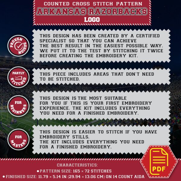 Arkansas Razorbacks Logo Counted Cross Stitch Pattern - Download in PDF