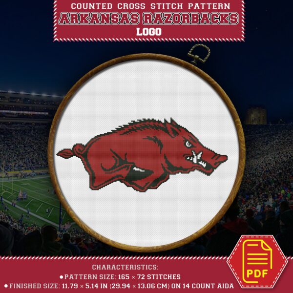 Arkansas Razorbacks Logo Counted Cross Stitch Pattern - Download in PDF