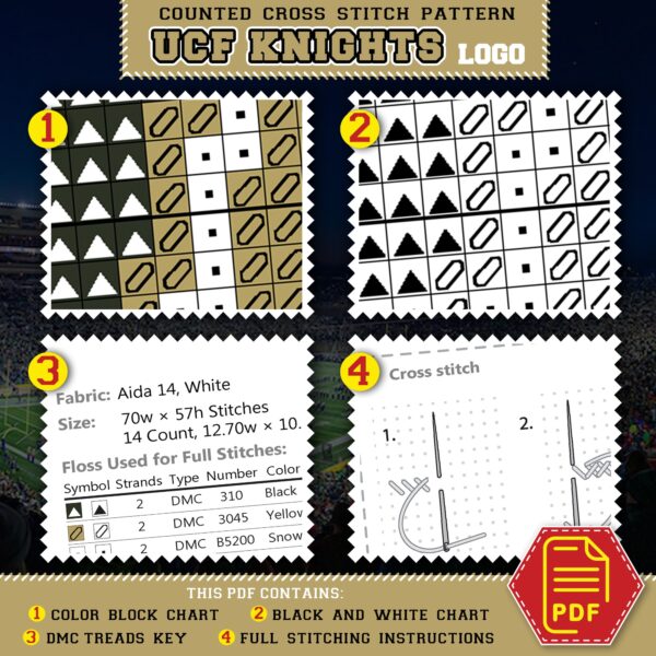 UCF Knights Logo Counted Cross Stitch Pattern - Download in PDF