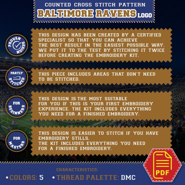 Baltimore Ravens Logo Counted Cross Stitch Pattern - Download in PDF