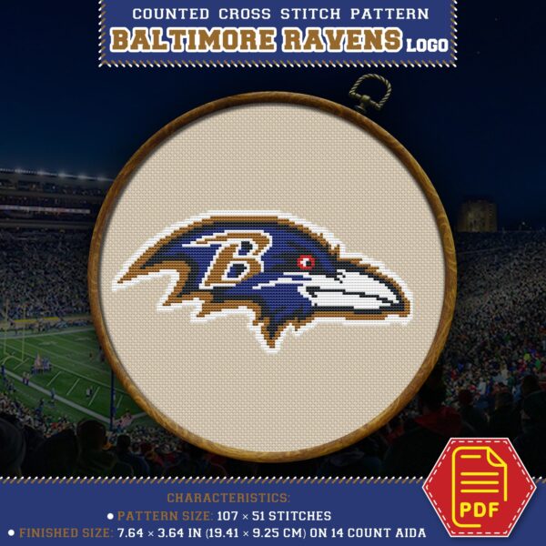Baltimore Ravens Logo Counted Cross Stitch Pattern - Download in PDF