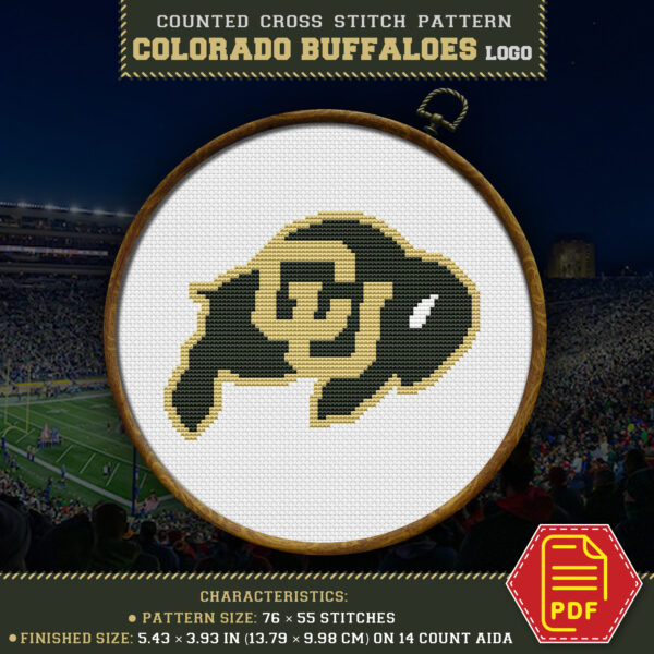 Colorado Buffaloes Logo Counted Cross Stitch Pattern - Download in PDF