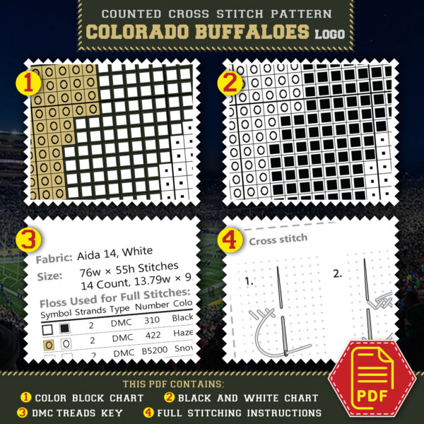 Colorado Buffaloes Logo Counted Cross Stitch Pattern - Download in PDF