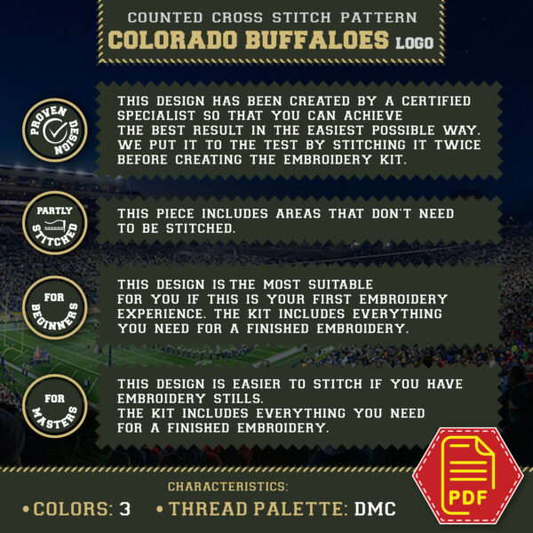 Colorado Buffaloes Logo Counted Cross Stitch Pattern - Download in PDF