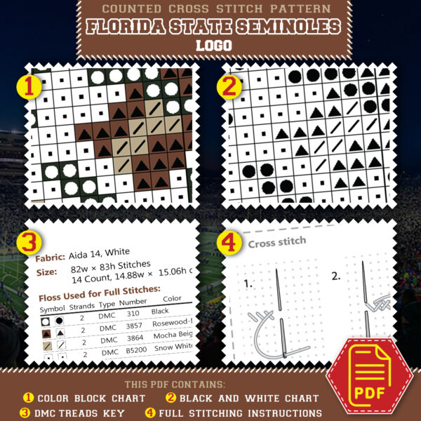 Florida State Seminoles Logo Counted Cross Stitch Pattern - Download in PDF