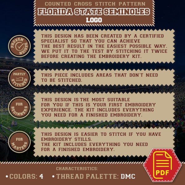 Florida State Seminoles Logo Counted Cross Stitch Pattern - Download in PDF