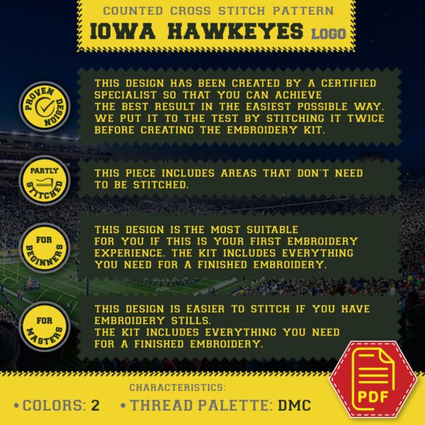 Iowa Hawkeyes Logo Counted Cross Stitch Pattern - Download in PDF