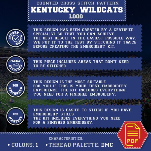 Kentucky Wildcats Logo Counted Cross Stitch Pattern - Download in PDF