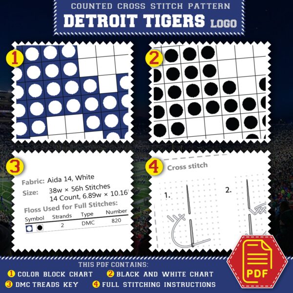 Detroit Tigers Logo Counted Cross Stitch Pattern – Download in PDF