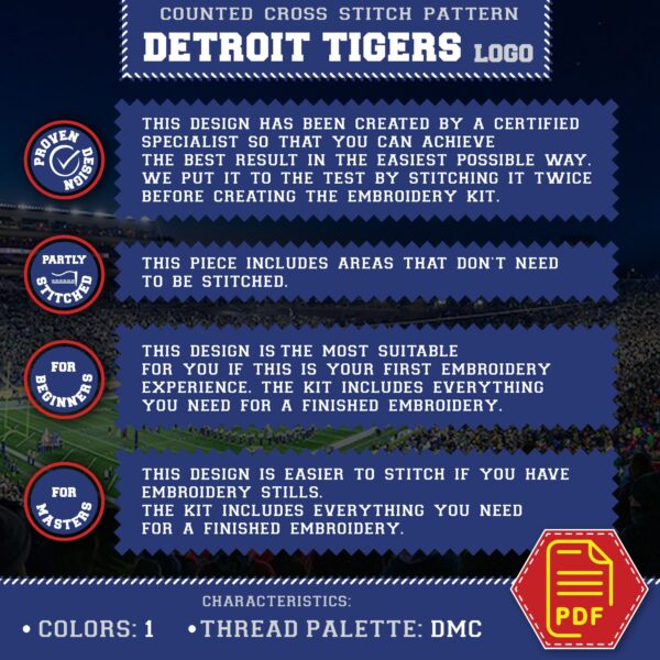 Detroit Tigers Logo Counted Cross Stitch Pattern – Download in PDF