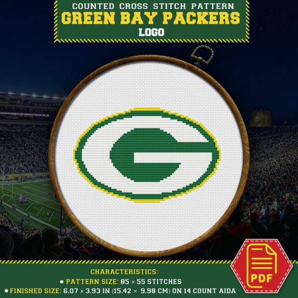 Green Bay Packers Logo Counted Cross Stitch Pattern - Download in PDF
