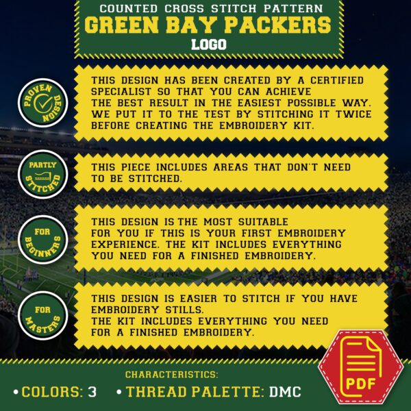 Green Bay Packers Logo Counted Cross Stitch Pattern - Download in PDF