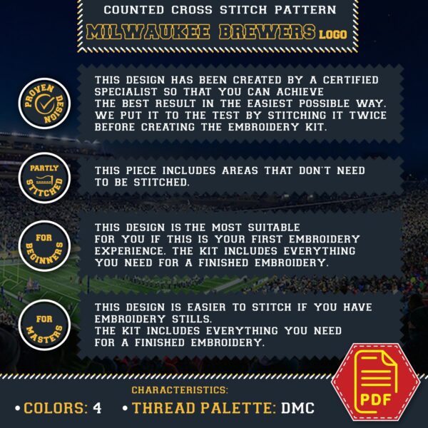 Milwaukee Brewers Logo Counted Cross Stitch Pattern – Download in PDF