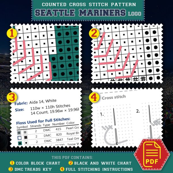 Seattle Mariners Logo Counted Cross Stitch Pattern – Download in PDF