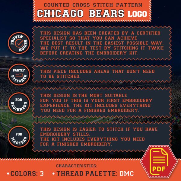 Easy Cross Stitch Instructions - Chicago Bears Symbol Guide
