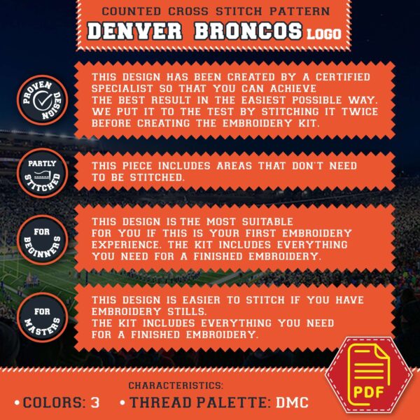 Denver Broncos Logo Counted Cross Stitch Pattern - Download in PDF