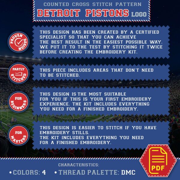 Counted Cross Stitch Instructions - Detroit Pistons Symbol Project