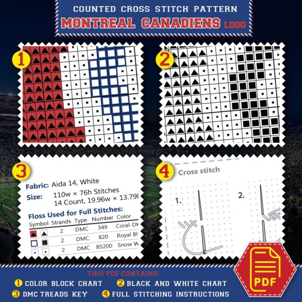 Montreal Canadiens Logo Counted Cross Stitch Pattern - Download in PDF