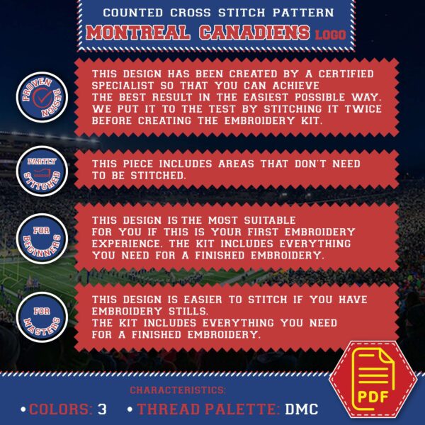 Montreal Canadiens Logo Counted Cross Stitch Pattern - Download in PDF