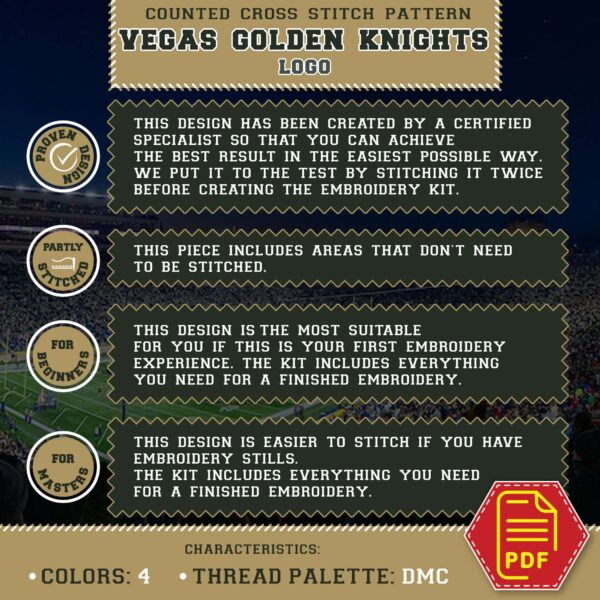 Cross Stitch Instructions for Vegas Golden Knights Crest - Beginner Friendly