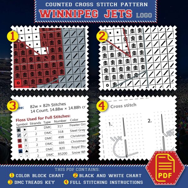 Winnipeg Jets Cross Stitch Kit Contents - PDF Pattern List
