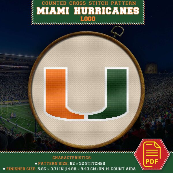 Miami Hurricanes Cross Stitch DIY Kit Contents - PDF Pattern List