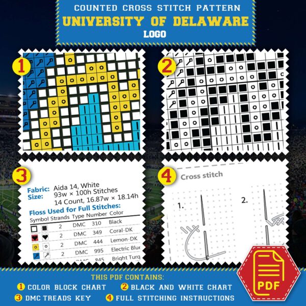 Delaware Fightin' Blue Hens Embroidery Kit Contents - PDF Download List